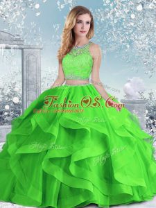 Sleeveless Floor Length Beading and Ruffles Clasp Handle Quinceanera Gowns