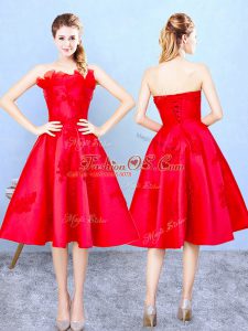 Red Sleeveless Appliques and Ruffles Knee Length Quinceanera Court of Honor Dress