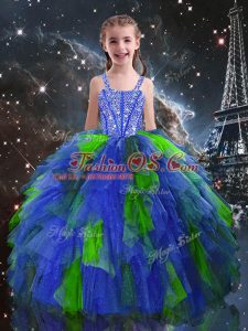 Customized Sleeveless Beading and Ruffles Lace Up Little Girls Pageant Gowns