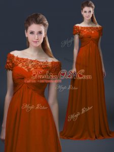 Artistic Short Sleeves Floor Length Appliques Lace Up Mother Of The Bride Dress with Rust Red