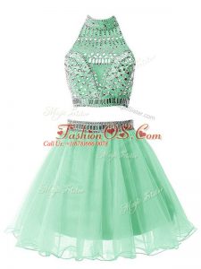 Customized Apple Green Zipper High-neck Beading Wedding Party Dress Organza Sleeveless