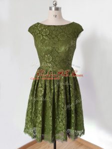 Beauteous 3 4 Length Sleeve Lace Knee Length Lace Up Bridesmaid Dress in Olive Green with Lace