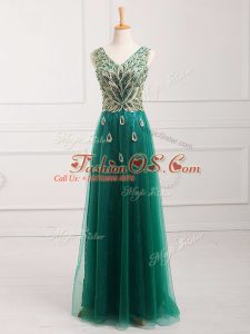 Dazzling Dark Green Prom Party Dress Prom and Party and Military Ball with Lace V-neck Sleeveless Zipper