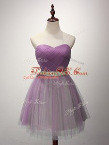 Lilac Wedding Party Dress Prom and Party and Sweet 16 with Ruching Sweetheart Sleeveless Lace Up