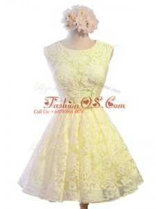 New Arrival Yellow Lace Up Scoop Belt Quinceanera Court Dresses Lace Sleeveless