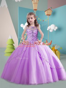 Classical Lavender Scoop Neckline Beading Little Girl Pageant Dress Sleeveless Lace Up