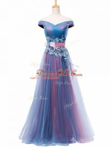 Excellent Off The Shoulder Sleeveless Tulle Appliques and Ruching and Belt Lace Up