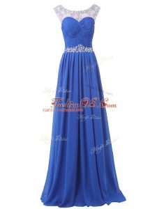 Super Blue Prom Dresses Prom and Party with Beading Scoop Sleeveless Sweep Train Side Zipper