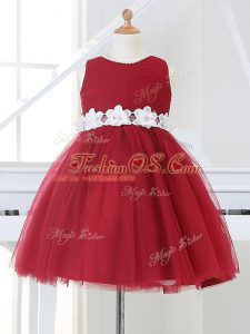 Custom Made Knee Length Ball Gowns Sleeveless Wine Red Pageant Gowns For Girls Zipper