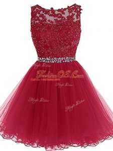 Burgundy Dress for Prom Prom and Party and Sweet 16 with Beading and Lace and Appliques Sweetheart Sleeveless Zipper