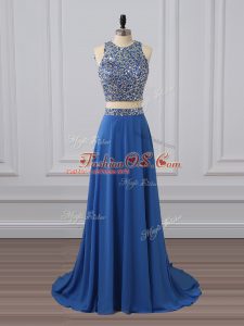 Exquisite Chiffon Sleeveless Floor Length Prom Gown and Beading and Sequins