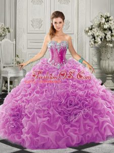 Ideal Lilac Organza Lace Up 15 Quinceanera Dress Sleeveless Court Train Beading and Ruffles
