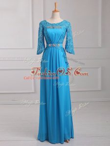 Empire Mother Of The Bride Dress Baby Blue Scoop Chiffon 3 4 Length Sleeve Floor Length Zipper