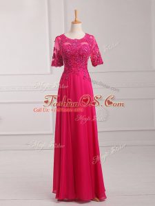 Scoop Half Sleeves Chiffon Mother Of The Bride Dress Lace and Appliques Zipper