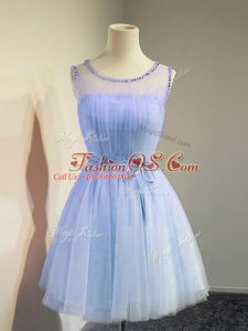 Best Empire Bridesmaid Gown Lavender Scoop Tulle Sleeveless Knee Length Lace Up