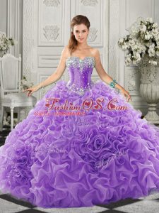 Sophisticated Court Train Ball Gowns 15 Quinceanera Dress Lavender Sweetheart Organza Sleeveless Lace Up