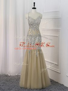 Champagne Mermaid Sequins Red Carpet Prom Dress Backless Sequined Sleeveless Floor Length