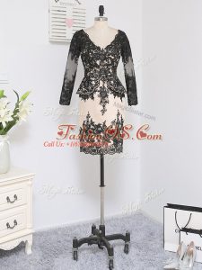 Black Column/Sheath Lace V-neck Long Sleeves Lace and Appliques Mini Length Zipper Mother Of The Bride Dress