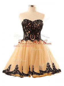 Champagne A-line Tulle Sweetheart Sleeveless Appliques Mini Length Lace Up Military Ball Dresses
