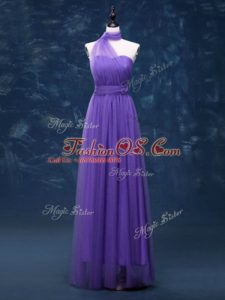 Most Popular Lavender Empire Ruching Vestidos de Damas Lace Up Tulle Sleeveless Floor Length