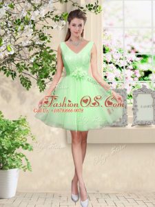 Custom Made Tulle V-neck Sleeveless Lace Up Lace and Belt Court Dresses for Sweet 16 in
