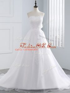 Beautiful White Sleeveless Organza Lace Up Wedding Gown for Beach and Wedding Party