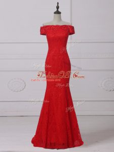 Red Scoop Neckline Lace and Appliques Homecoming Dress Sleeveless Lace Up