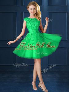 Delicate Knee Length A-line Cap Sleeves Green Bridesmaids Dress Lace Up