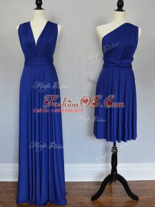 Pretty One Shoulder Sleeveless Quinceanera Court Dresses Floor Length Ruching Royal Blue Chiffon