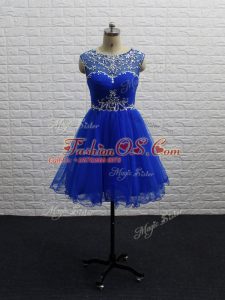 A-line Prom Evening Gown Royal Blue Scoop Tulle Sleeveless Mini Length Zipper