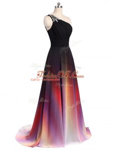 Superior Brush Train Empire Red Carpet Prom Dress Multi-color Chiffon Sleeveless Lace Up