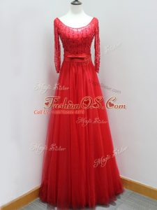 Modest Tulle Long Sleeves Going Out Dresses Brush Train and Beading and Belt