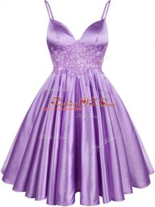 Knee Length Lace Up Wedding Party Dress Lilac for Prom and Party and Wedding Party with Lace