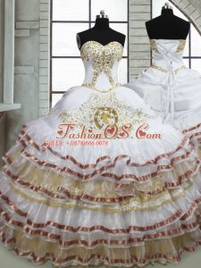 Sweetheart Sleeveless Lace Up Quince Ball Gowns White Organza