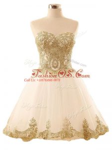 Sleeveless Mini Length Lace and Appliques Lace Up Prom Evening Gown with Champagne