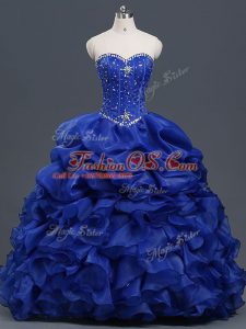 Organza Sweetheart Sleeveless Lace Up Beading and Ruffles and Pick Ups Sweet 16 Dress in Royal Blue
