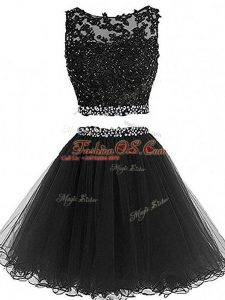 Custom Designed Tulle Sleeveless Mini Length Prom Gown and Beading and Lace and Appliques