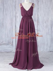 Captivating Sleeveless Backless Floor Length Appliques Bridesmaid Gown