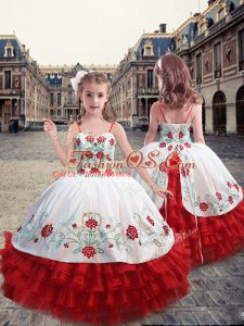 Straps Sleeveless Embroidery and Ruffles Lace Up Child Pageant Dress