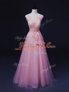 Straps Sleeveless Tulle Prom Evening Gown Appliques Lace Up