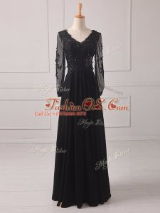 Glamorous Floor Length Zipper Mother Of The Bride Dress Black for Prom and Party and Military Ball with Lace and Appliques