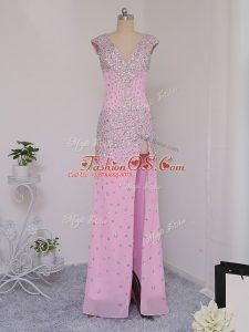 Floor Length Column/Sheath Short Sleeves Lilac Evening Dress Backless