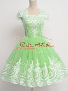 Edgy Cap Sleeves Knee Length Lace Zipper Dama Dress for Quinceanera