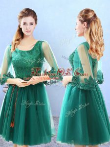 New Arrival Green Lace Up Vestidos de Damas Lace and Appliques 3 4 Length Sleeve Knee Length