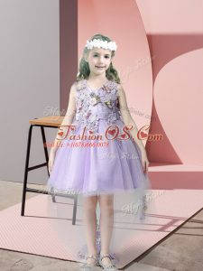 Pretty High Low Ball Gowns Sleeveless Lavender Little Girl Pageant Dress Zipper