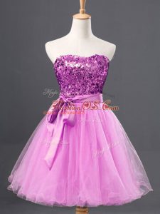 Lilac A-line Tulle Sweetheart Sleeveless Sequins Mini Length Zipper Party Dress