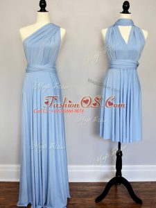 Top Selling Sleeveless Floor Length Ruching Lace Up Court Dresses for Sweet 16 with Light Blue