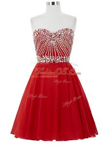 Amazing Red Sleeveless Chiffon Lace Up Cocktail Dresses for Prom and Party and Sweet 16