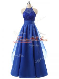 Edgy Blue Sleeveless Organza Zipper for Prom and Military Ball