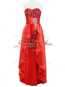Luxury Floor Length Coral Red Cocktail Dresses Sweetheart Sleeveless Zipper